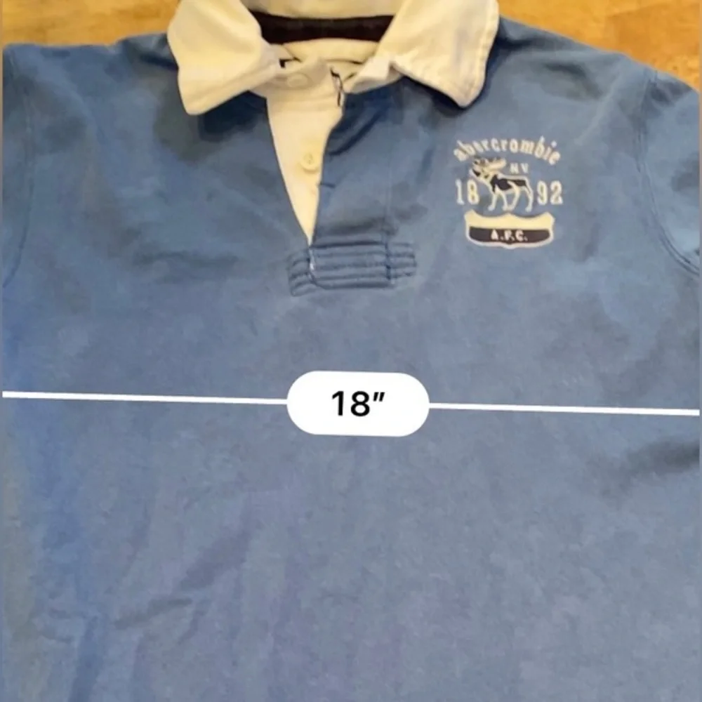 Abercrombie Boy’s Large 3 Button‎ Collared Slate Blue Long Sleeve Rugby Pullover